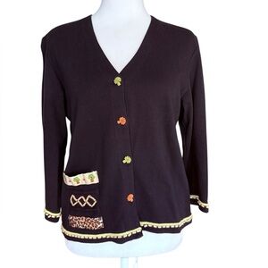 Ann Trinity Cotton Cardigan Sweater Beaded Embellishment Womens Small Artsy